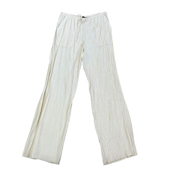 Zara Gauzy Flowy Wide Leg Cream Color Pants Women's Size Medium Coastal Basics - Picture 9 of 10